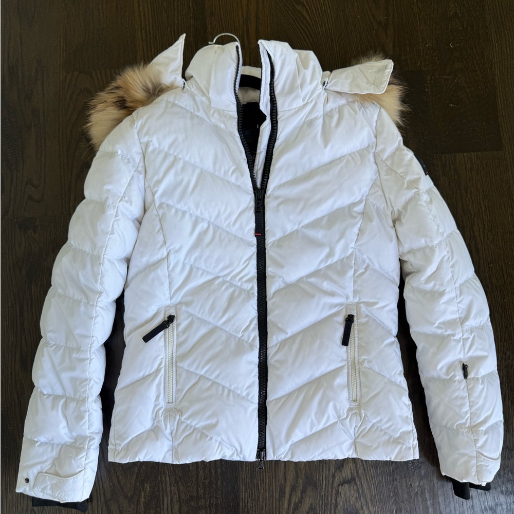 White Puffer Jacket with Faux Fur Hood